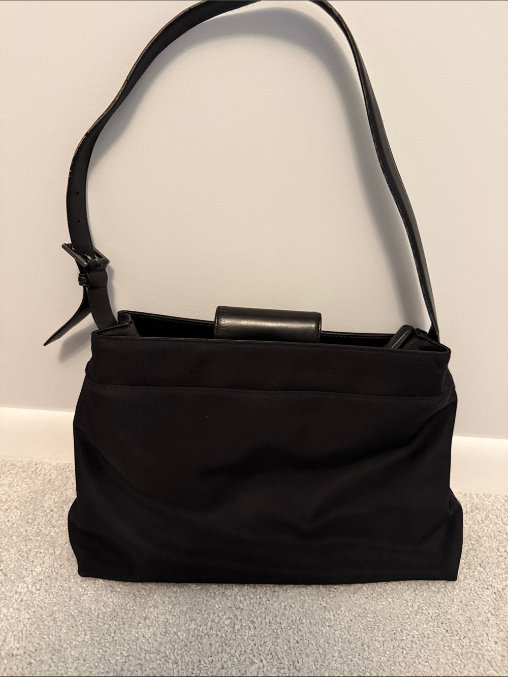 Vintage Coach Black Nylon Shoulder Bag with Leather Trim